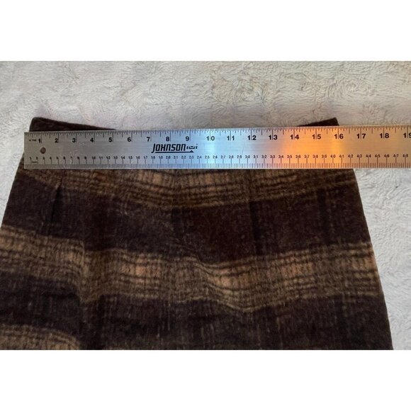 Uniqlo Womens Wool Blend Plaid Mini Skirt Large Dark Brown Career Lined Zip New - Picture 7 of 8